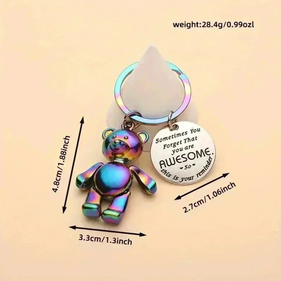 NWOT Cute Bear Keychain with Inspirational "You Are Awesome" Message - Picture 4 of 7
